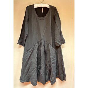 Cynthia Ashby Black Venetian Dress Small 3/4 Sleeve Ruched Front Lagenlook New